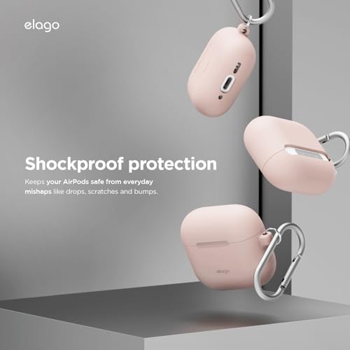elago Capa de silicone compatível com AirPods 4ª geração – Compatível com AirPods 4, mosquetão inclu
