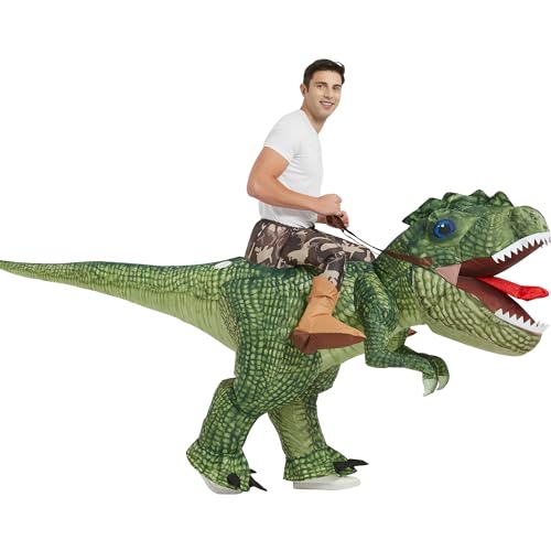 One Casa Inflatable Dinosaur Costume Adult,Blow Up Ride T Rex Suit,Halloween Costumes for Men Women (72INCH,With Hat)