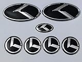 Xitek KA-S7B 7X New Silver Black K Front Hood Trunk Rear Wheel Hub Caps Steering Wheel Logo Badge Emblem Fit KI OPTIMA K5 2011-2018