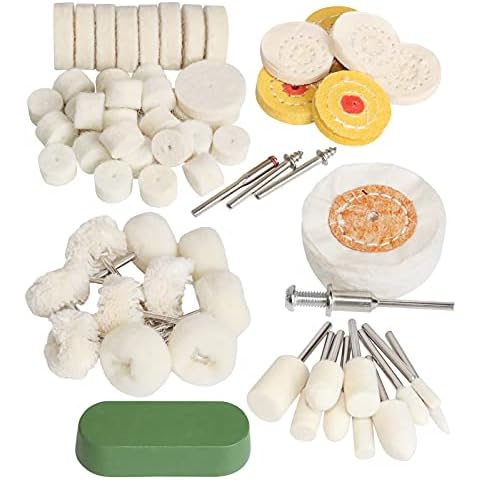 62pc Wool Felt Cotton Abrasive Buffing Wheel Kit,Rotary Tool Accesseries with 3mm Shaft,for Polishing Metal Jewelry Jade Cover