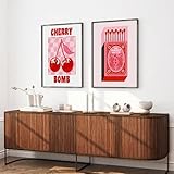 JORCEDI Set of 2 Posters, 2D Flat, Retro Cherry & Matchbox 