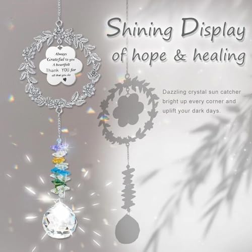 Image of Crystal Suncatcher Hanging Wind Chime Gift with Rainbow Prism - Thank You Gift for Women, Decorative Hanging Ornament for Home, Window, Balcony, Positive Energy Feng Shui Decor(White)