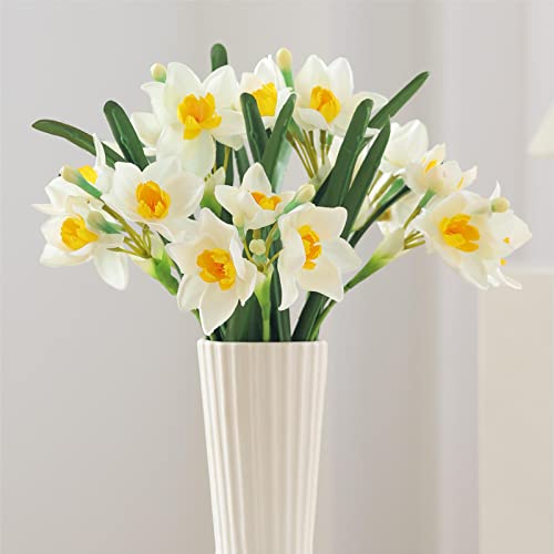 Gdssg 10 Pcs Artificial Daffodils Flowers Narcissus Spring Flower Fake Silk Flower Arrangement For Home Wedding Decor (White+Yellow,10) #TOP12