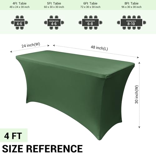 Image of Obstal 4Ft Stretch Spandex Table Cover for Standard Folding Tables - 2 Pack Universal Rectangular Fitted Tablecloth for Party, Banquet, Events, Trade Show Blackish Green, 48L x 24W x 30H Inches