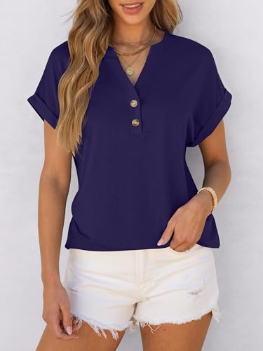 Image of ANRABESS Womens Short Sleeve Henley Tops V Neck Dressy Casual Blouses Summer Trendy Tee Shirts 2026 Vacation Fashion Clothes
