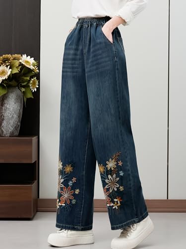 Women's Mid-Rise Waist High Stretch Bootcut Jeans Embroidery Denim Pants with Pockets2