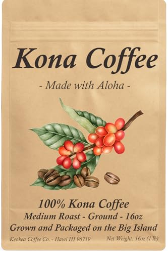 100% Kona Ground Coffee, Medium Roast, 1 lb - Keokea Hawaii