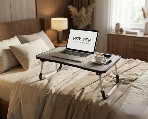 Image of SPHENI Smart Multipurpose Foldable Laptop Table with Cup Holder, Study Table, Bed Table, Breakfast Table, Foldable and Portable /Ergonomic & Rounded Edges /Non-Slip Legs (AUS MARBLE NEW)