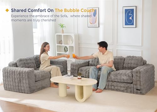 Image of MAXYOYO Loveseat Sofa Couch, Upholstered Bean Bag Chair Cloud Seat for Adults, Boneless Couch with Cushion & Pillows, Sofa in A Box, No Assembly Required, Bubble Grey, 3-Seat
