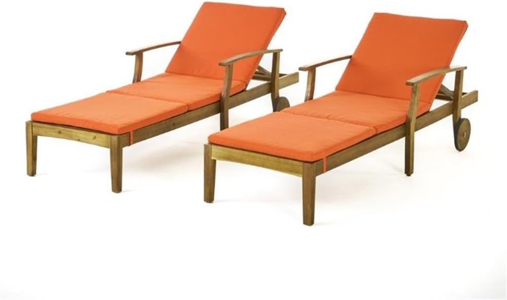 Great Deal Furniture 303878 Patio Lounge Chairs, Teak Finish + Orange