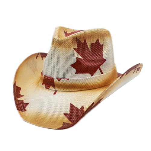 Image of Mens Straw Cowboy Hat Unisex Western Beach Sun Hat for Men Women Wide Brim Fedora Hat Cowgirl Hats Summer Panama Hat