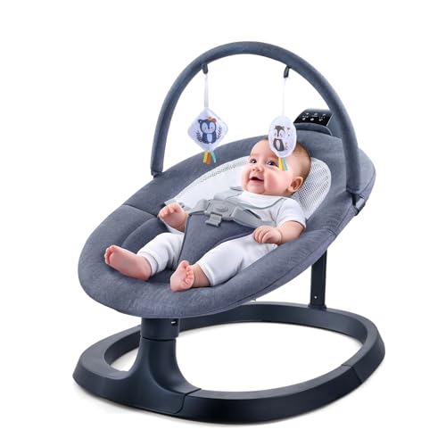 Image of VaVaSoo 2-in-1 Electric Baby Swing, Toddler Seat up to 66 lbs, Dual-Arm Support for Enhanced Stability, 3 Swing Motions & 8 Soothing Sounds, Baby Rocking Chair with Remote,Adjustable Height, Dark Gray