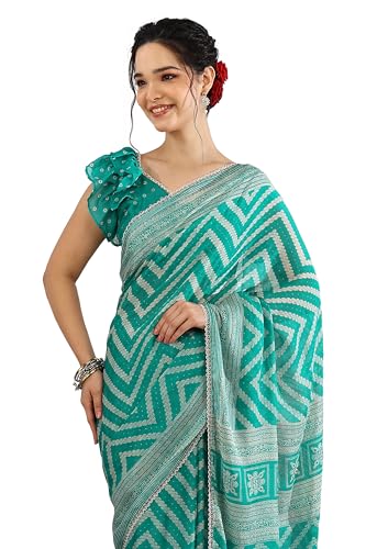 Image of MIRCHI FASHION Women Saree Leheriya Print Chiffon | Lightweight Traditional Sari for Farewell and Wedding Ceremonies with Unstitched Blouse Piece