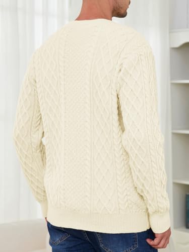 Men's Irish Knit Sweaters Cable Jacquard Pullover Sweater Unisex Woven V-Neck Knitted Top2