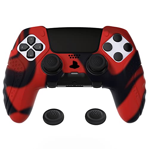 PlayVital Guardian Edition Anti-Slip Ergonomic Silicone Cover Case for ps5 Edge Controller, Soft Rubber Protector Skin for ps5 Edge Wireless Controller with Thumb Grip Caps -Red & Black