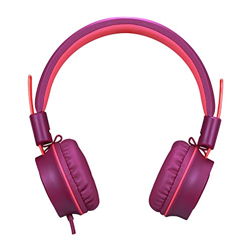 Image of noot products K33 Kids Headphones Wired 3.5mm Jack, Foldable, Plum | Stereo Tangle-Free 5ft Long cord, Plug-in, On-Ear Headset for Children, Boys, Girls, iPad, School, Kindle, Travel, Plane