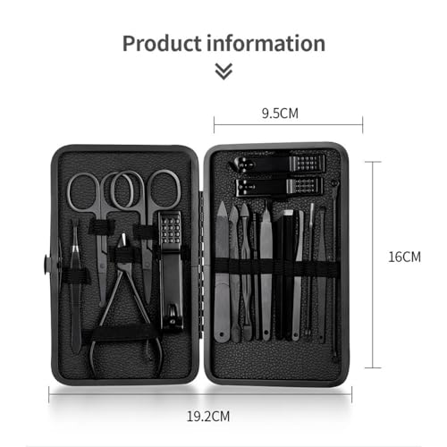 Kit de manucure et pédicure en acier inoxydable avec étui de voyage, 18 pièces pour le soin des ongles