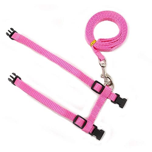 Image of Cat & Small Pet Nylon Strap Collar with Adjustable Walking Harness Leash Pet Walking for Kitten- Plain (Pink)
