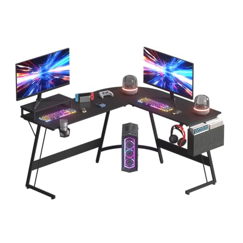 SANODESK Escritorio Esquinero Mesa Gaming Escritorio Gaming 147x127x75cm,Escritorio en Forma de L,con una Mesita para Soportar el Monitor,Secretaria Escritorio,Mesa esquinera para PC Grande-Negro