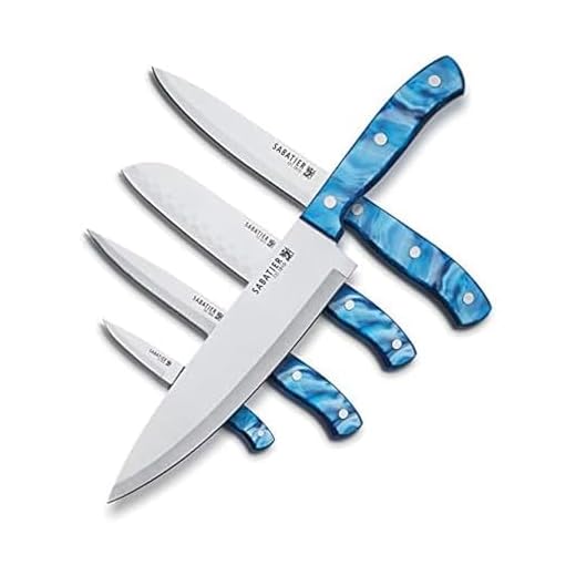 Sabatier 6- Piece Triple Rivet Stainless Steel Kitchen Knife Set, Razor-Sharp Kitchen Knife to Cut Fruit, Vegetables and more, High-Carbon Stainless Steel, Blue Acrylic Handles