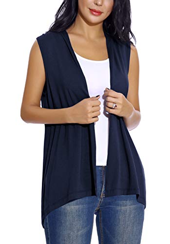 Women's Sleeveless Open Front Cardigan Vest Lightweight Cool Coat Casual (S, Navy Blue) #TOP2