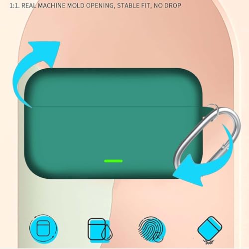 Image of Aniex Silicone Case Cover for realme Buds T500 Pro, Shockproof, Anti-Slip, Dustproof, Scratch Resistant, with Carabiner Hook, Full Body Protection (New Green)