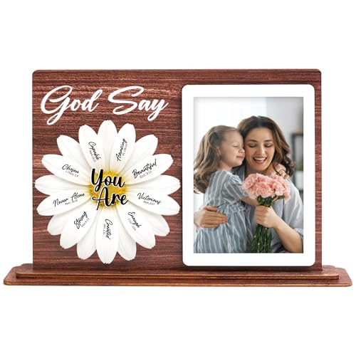 KATINAT Mother’s Day Gift for Mom, Christian Picture Frame with Photo Holder, God Says You Are Daisy Frame, Religious Gift for Mom from Daughter Son, Bible Verse Desk Decor