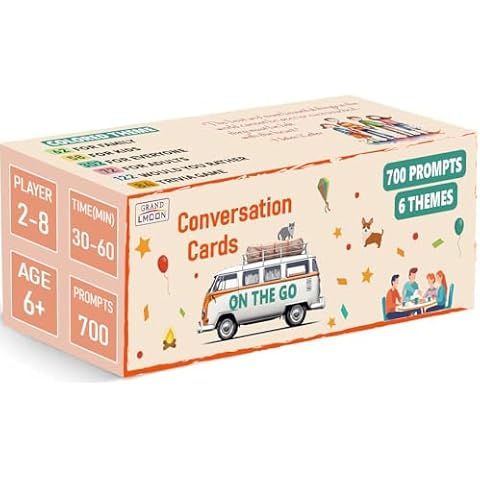 GRANDLMOON 700 Prompts 6 Themes Conversation Cards and Trivia Game Fun for Adults and Kids - Perfect for Family Dinners, Road Trips, and More! (5” X 2” X 2”) Cover