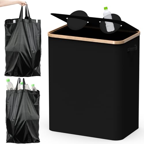 Pfandflaschen Sammelbehälter, Pfandflaschen Behälter, 160L Pfandflaschen Aufbewahrung, Flaschensammler Integrierter Tragetasche Fasst 45-75 Leere Flaschen, Wäschekorb Holz Laundry Basket