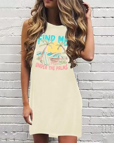 Image of MYHALF Summer Tank Dress for Women Sleeveless Beach Vacation Sundress Short Coconut Tree Sun Dress Casual Coverup