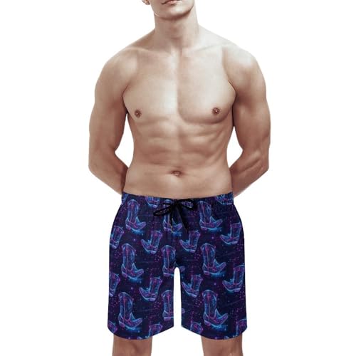 Hawaiian Shorts for Men - Comfy Cyber ​​Cowboy Boots Print Mens Swim Trunks Bathing Suits with Mesh Lining3