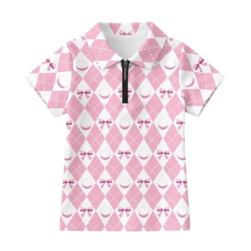 Girls 1/4 Zip Collared Golf Shirt 5-12 Y Kids Short Sleeve Golf Tops Summer Novelty Graphic Tennis Shirts4