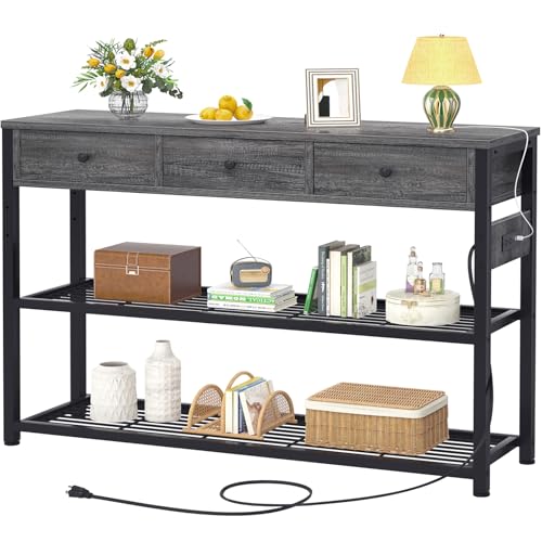 Ecoprsio 47'' Entryway Table with Outlets and USB Ports, Console Table with 3 Drawers, Sofa Table...