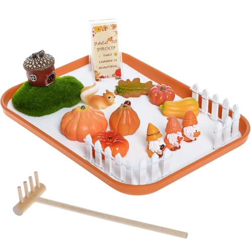 Thanksgiving Zen Garden Kit with Inspirational Sign Autumn Decor Decorative Trays Mini Fall Zen Garden Home Office Desk Decor Stress Relief Gift Includes All Accessories