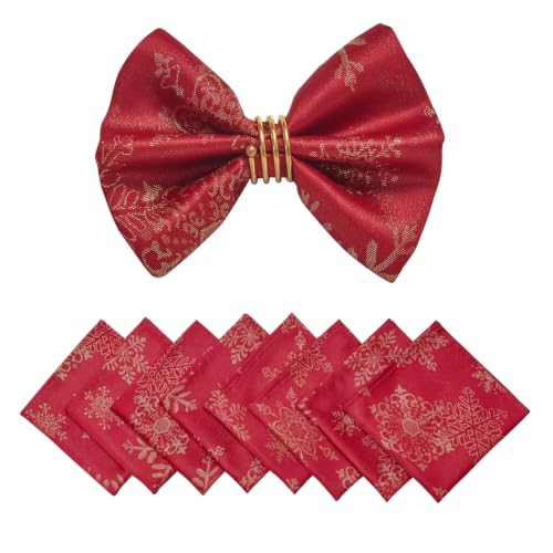 HomeJoy Red Gold Jacquard 17x17 Square Polyester Cloth Napkins Set of 8