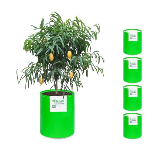 Image of HDPE Grow Bags for Plants 15X18 Inch (Pack of 5) | 260 GSM Heavy Duty UV-Protected Round Green Colour Plant Bags for Terrace and Vegetable Gardening | Strong & Reusable|