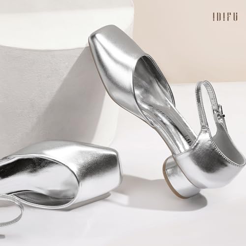 IDIFU Closed Toe Heels for Women Square Toe Low Block Chunky Heeled Pumps with Ankle Strap Buckle for Bride Wedding Comfortable Dressy Short Small Women's Dress Shoes Thick Heels4