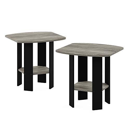 FURINNO Simple Design End Table, 2-Pack, French Oak Grey/Black #1