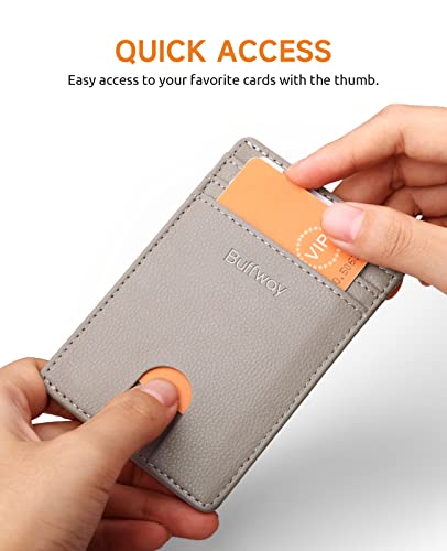 Image of Buffway Mens Slim Wallet, Minimalist Thin Front Pocket Leather Credit Card Holder with RFID Blocking for Work Travel | Minimalist