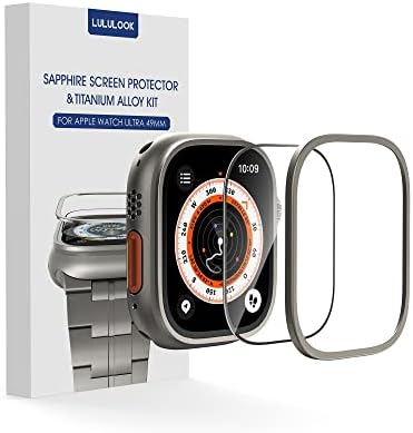 LULULOOK Screen Protector for Apple Watch Ultra, Sapphire Tempered Glass [𝙎𝙖𝙢𝙚 𝙈𝙖𝙩𝙚𝙧𝙞𝙖𝙡 𝙬𝙞𝙩𝙝 𝙐𝙡𝙩𝙧𝙖 𝙎𝙘𝙧𝙚𝙚𝙣] & Titanium Alloy Bumper Frame Case for iWatch Ultra, 49mm Face Covers for Apple Watch