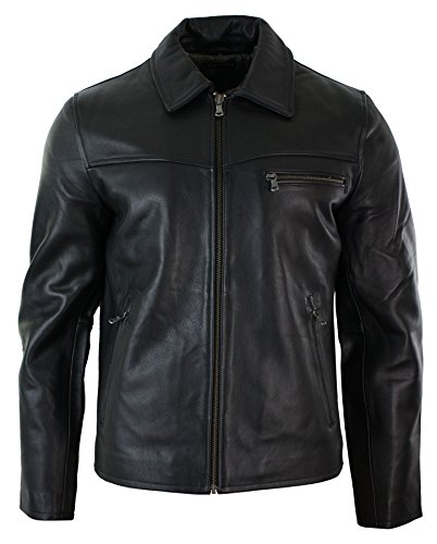 TruClothing Mens Classic Real Leather Soft Hide Zipped Collar Box Jacket Smart Casual Fit