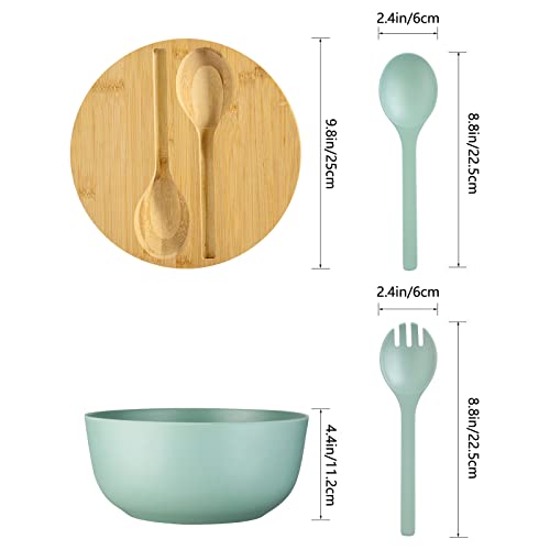 Ecohagou Salad Bowl With Lid And Tongs Set, Large 9.8" Bamboo Fiber Serving Bowl For Salad, Fruit, Pasta To Replace Wooden Bowls(Turquoise) #TOP2