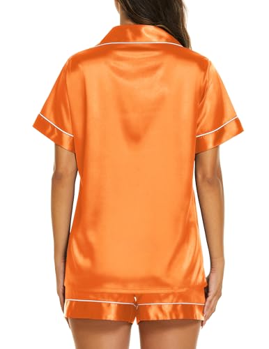 Image of Ekouaer Silk Pajamas for Women Short Sleeve Sleepwear Soft Button Down Loungewear 2 Piece Satin Pjs Shorts Set