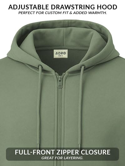 Image of ADRO Men's Regular Fit Zip-Up Hoodie for man | 320 GSM Cotton Poly Fleece Zipper Sweatshirt with Soft Fabric & Printed Hoodies