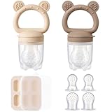2 Pack Silicone Baby Fruit Feeder with Mini Freezer Tray, Breastmilk Popsicle Molds for Baby Teething Relief, Teethers, Fresh Food Feeder for Safe Infant Self Feeding, Extra Food Pouches - Chocolate