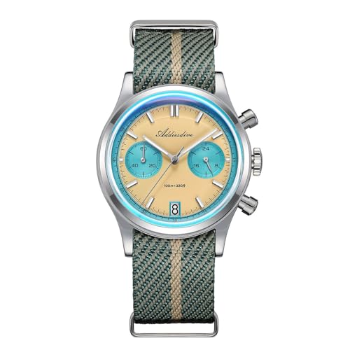 Montre chronographe homme 38mm Addiesdive quartz jaune avec un bracelet nylon militaire