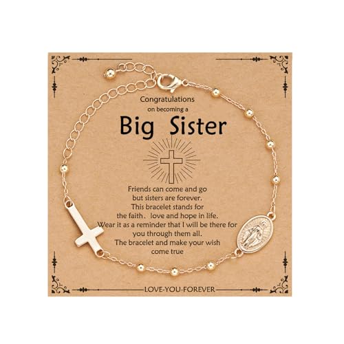 Image of Catholic Virgin Mary Cross Bracelet Gifts for Girls Teens Women, Rosary Beads Charm Link Chain Bracelet Easter First Communion Confirmation Baptism Religious Jewelry Gifts