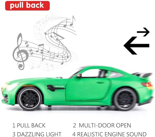 Image of 1:24 Scale Big Benz AMG GTR Toy Car|Metal Pullback Diecast Car for Kids with Openable Doors, Sound|Light Effects Toy for Car Enthusiasts|Color As Per Available,green