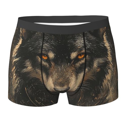 peiyeety Boxer pour Homme, sous-vêtement Respirant et Confortable, Motif Peinture de Loup Vintage