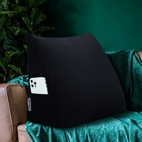 Vercart Triangular Bed Wedge Pillow Back Support Backrest Reading Pillows For Lumbar And Sitting Up, Decorative Throw Pillows For Office Chair Sofa Couch With Removable Velvet Cover Black 23.5 Inch #TOP3